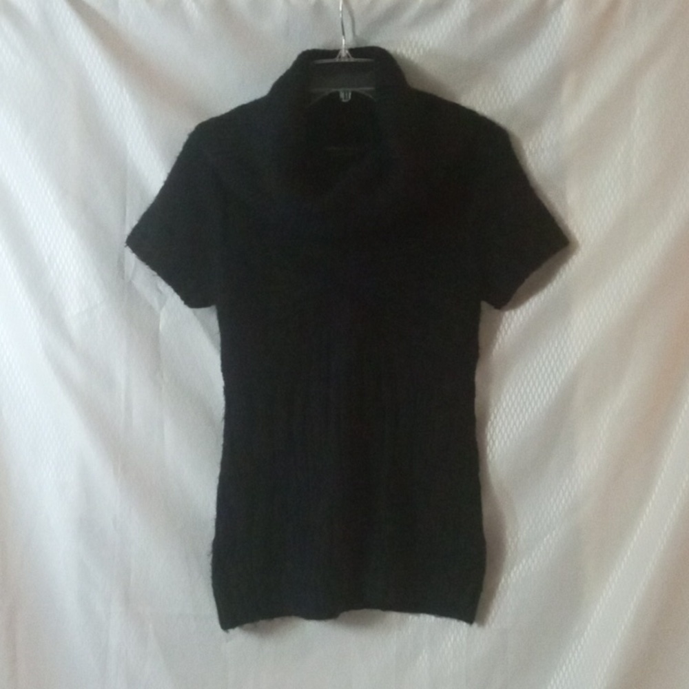 BCBG MAXAZRIA  Cowl Neck Short Sleeve Tunic Sweater Black Pre-owned
